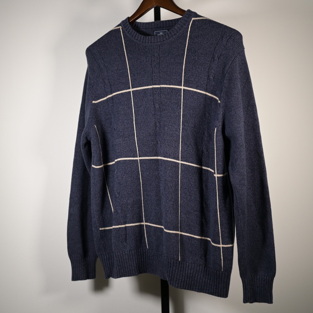 Dockers Mens Large Navy Blue Fisherman 100% Cotton Crewneck Sweater